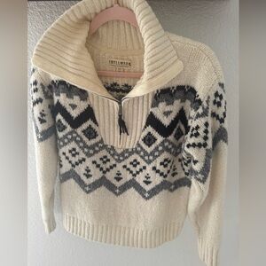 Idyllwind Miranda Cream, Black and Gray Zip Front Patterned Pullover Sweater